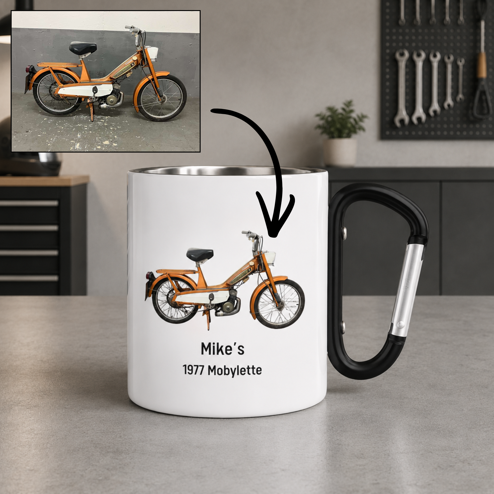 Personalised Vehicle Mug with Carabiner Handle & Lid