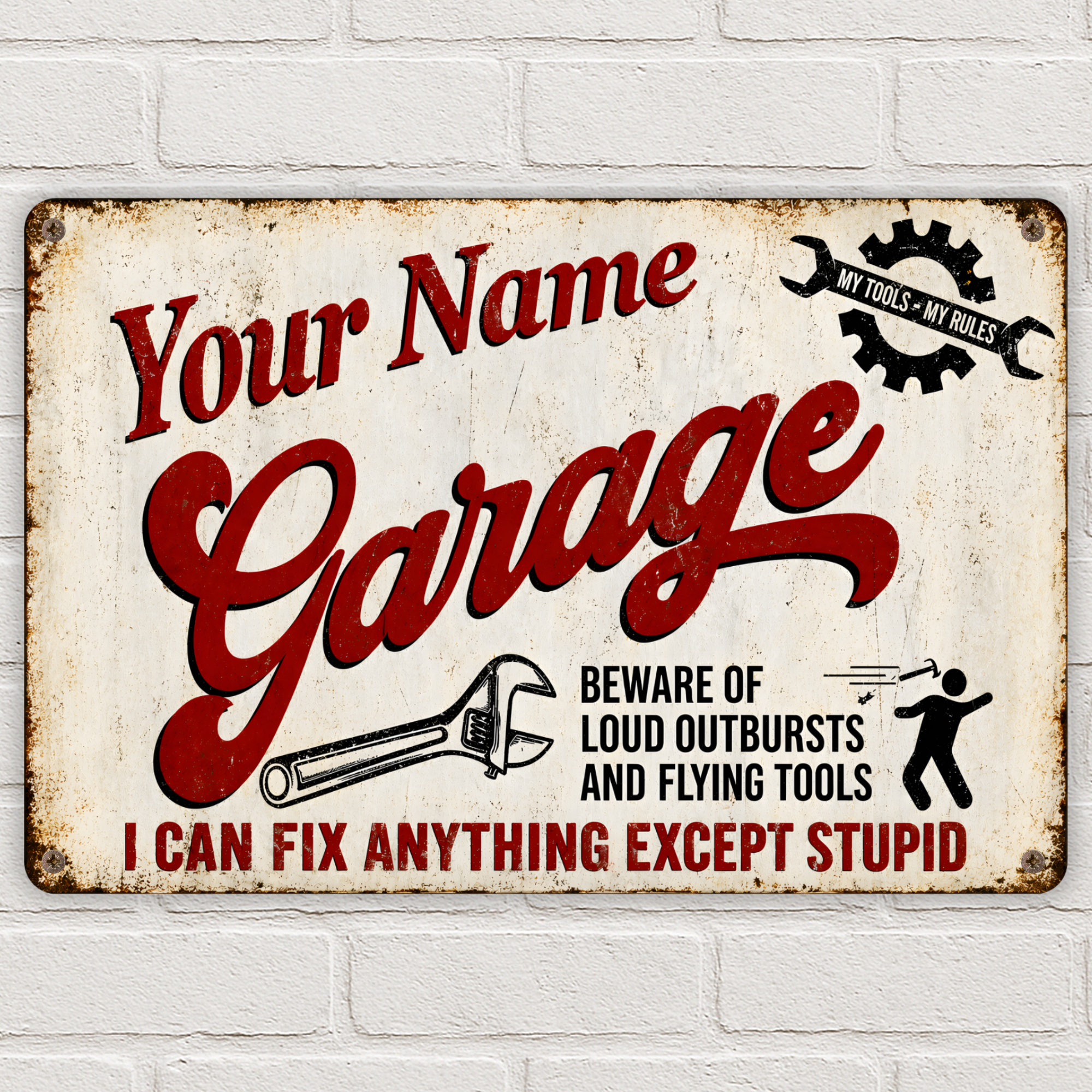 personalised vintage metal garage sign