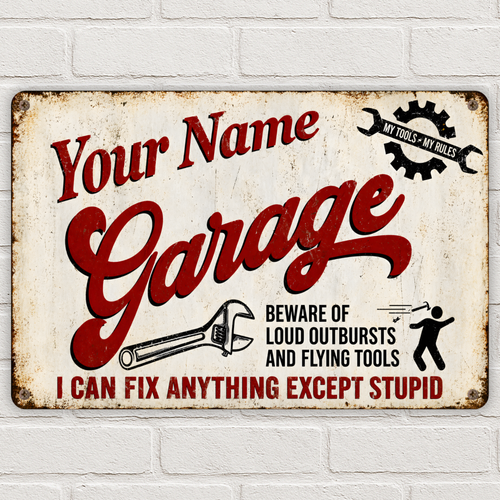 personalised vintage metal garage sign