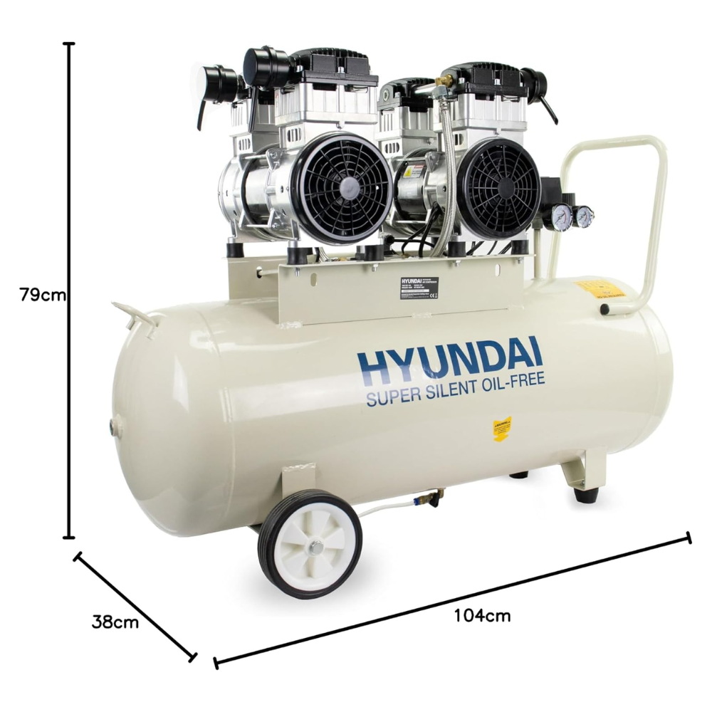 Hyundai | 100L "Super Silent" Oil-Free 4HP Twin Motor Air Compressor (HY2150100)