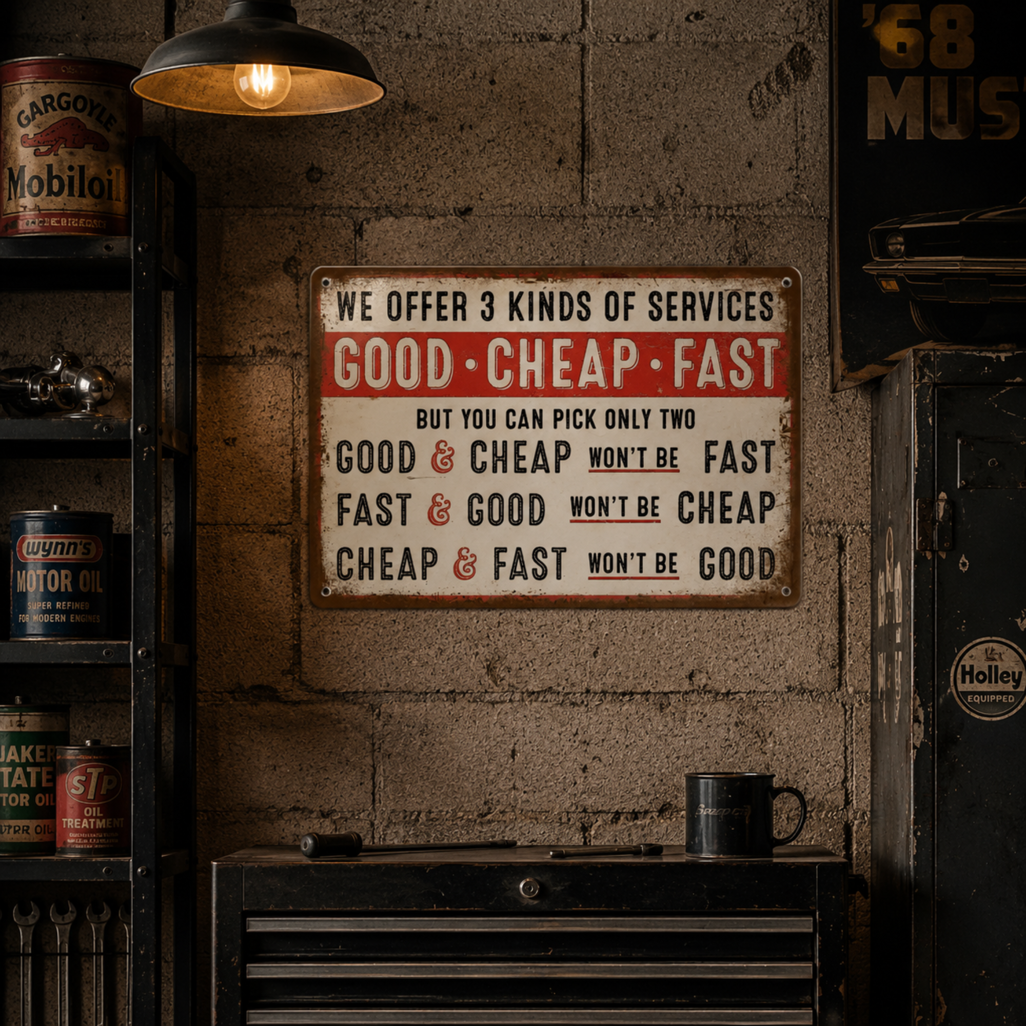 Good • Cheap • Fast Vintage Garage Metal Sign